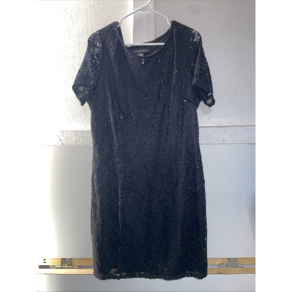 Candalite Womens Black Sequin Lace Cocktail Dress Plus Size 2X Short Sleeve